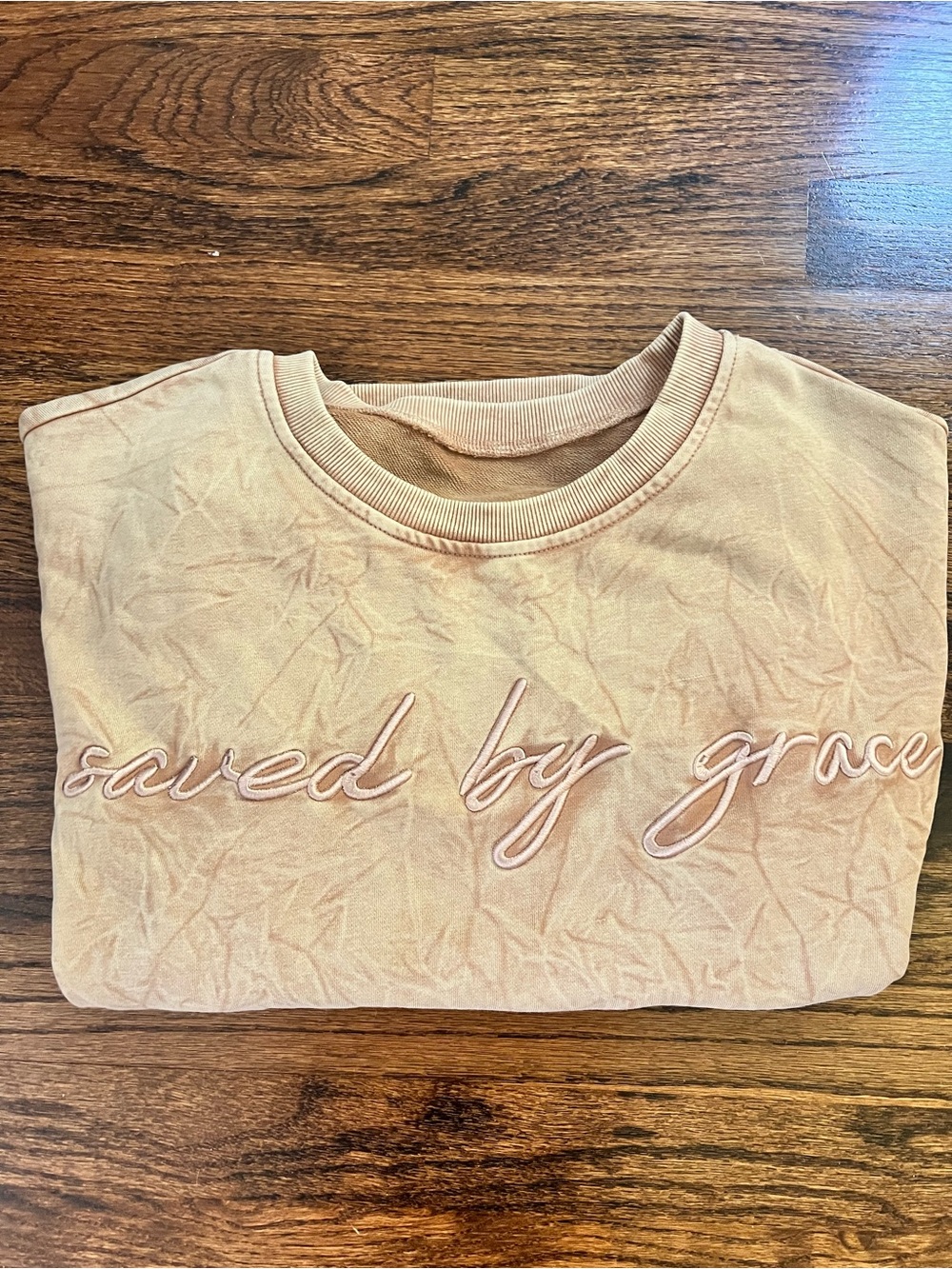 Women's Peach Crewneck Sweatshirt with Script Embroidery